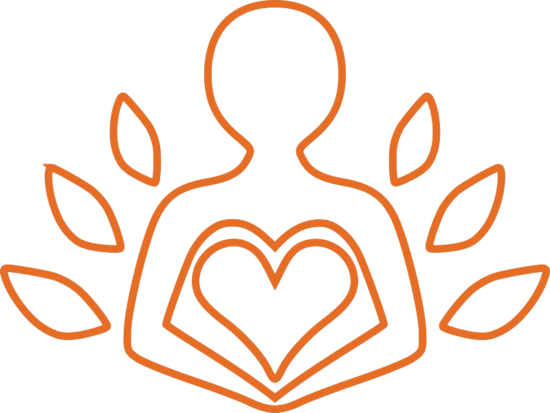 person holding arms around heart icon